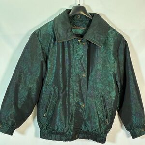 Vintage London Fog Metallic Floral Patterned Jacket Coat Removable Puffer Layer‎